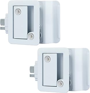 Upgraded RV Travel Trailer Entry Door Lock (2 Pack), RV Door Latch with Paddle Deadbolt and Keys, Zinc Alloy Metal Door Latch for Camper Cargo Hauler - White