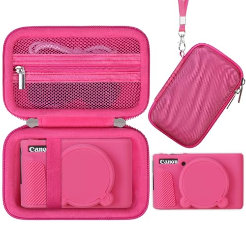 Image of Elonbo Camera Case for Canon PowerShot SX740 / SX730 Digital Camera, Canon SX740 / SX730 HS Hard Carrying Case + Soft Silicone Cover with Removable Lens Cover, Rosered