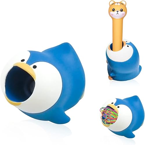 Rolin Roly Soporte para bolígrafo de pingüino, soporte de almacenamiento de lápices de resina, lindo adorno en forma de animales, soporte de