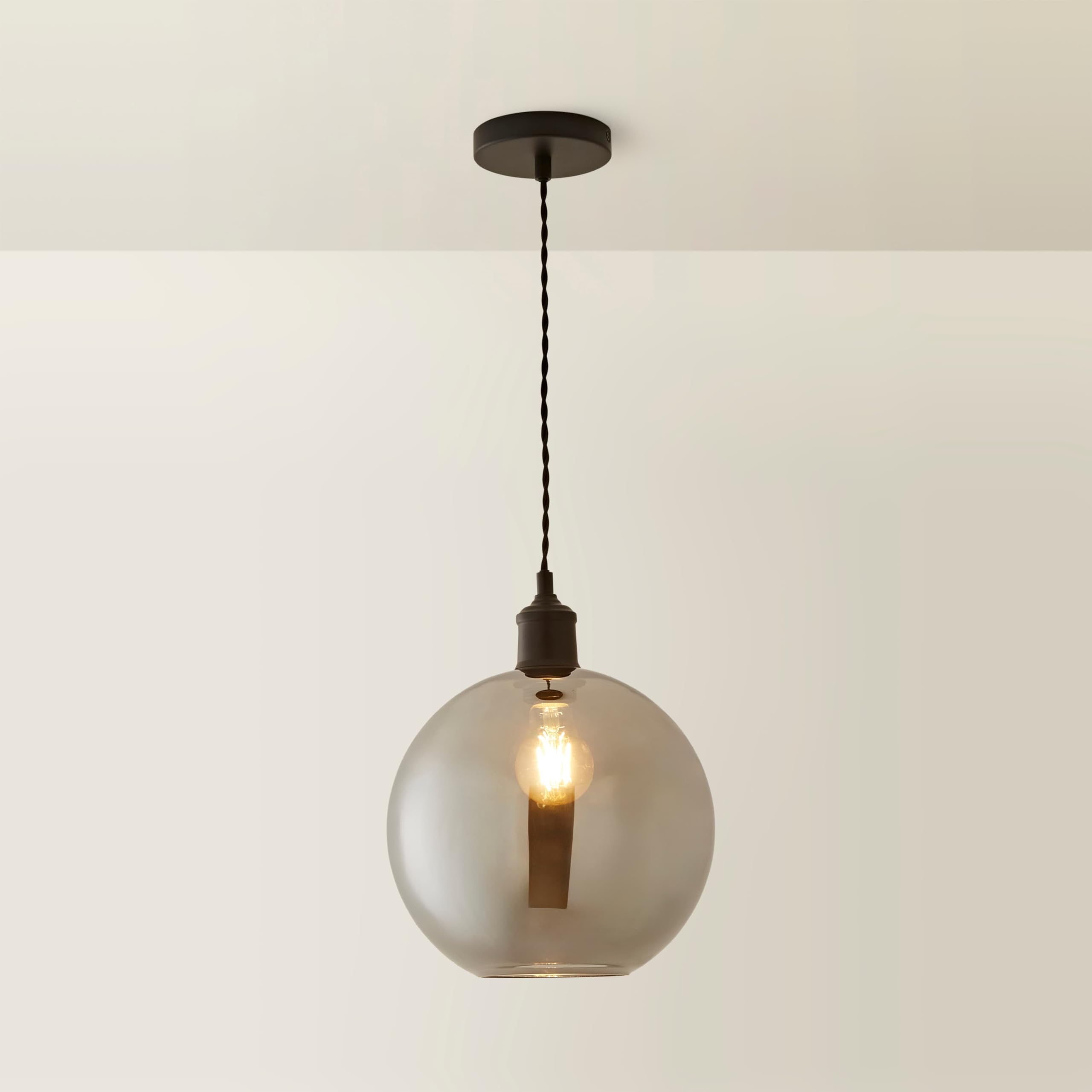 ValueLights | Bellamy Smoked Glass Globe Matte Black Single Ceiling Pendant Light | Pendent Light, Home Décor & Improvement Essential | Includes Full Wired Fitting