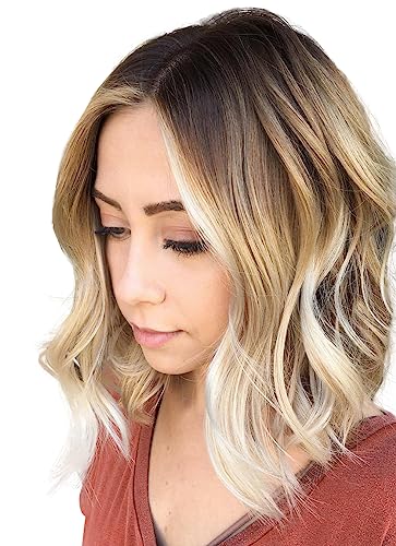 Short Curly Ombre Blonde Bob Hair Wigs For Women Synthetic Middle Part Wig With Brown Roots Party Costume Cosplay Wig (Ombre Blonde-9143)