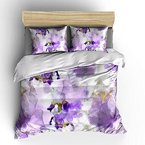 WishColorful Watercolor Iris Flowers Duvet Cover Sets King Size,3 Pcs Bedding Set with 2 Pillowcases,NO Comforter and Sheet