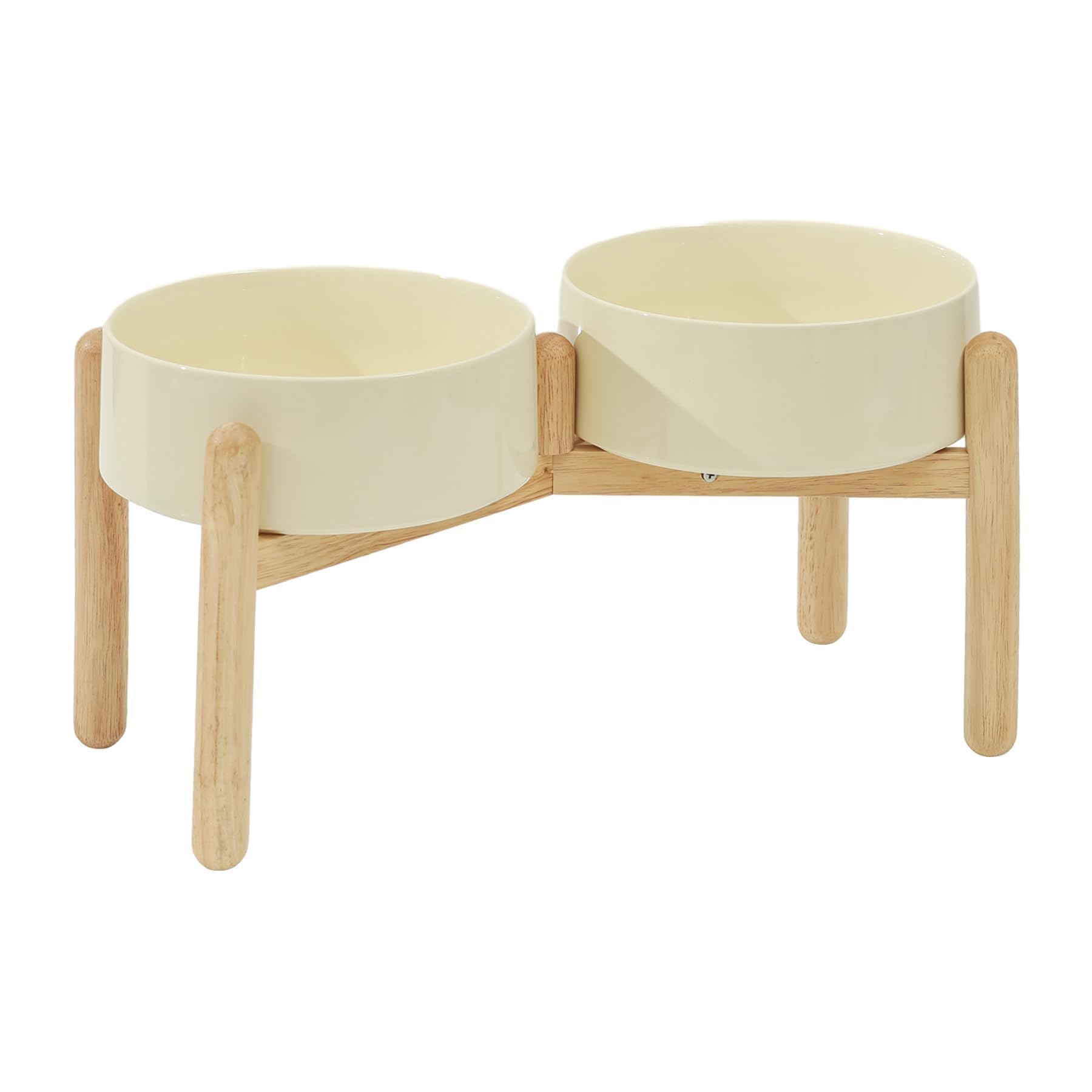 Havniva Gamelle surélevée en céramique avec Support pour Chiens de Grande Race - Gamelle à Eau et Nourriture pour Animaux domestiques (Double gamelle avec Support - Beige, 21 cm)