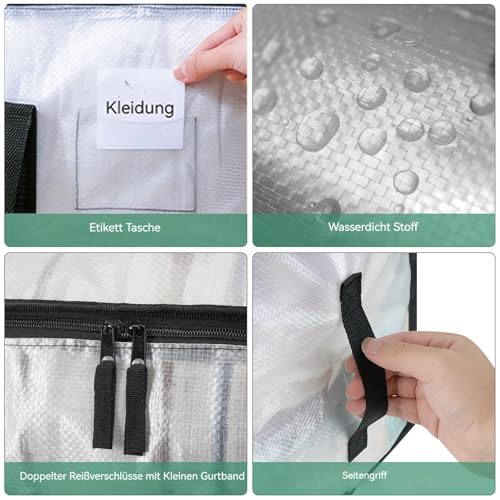 Mesiria 2 Pack Clear Clothes Storage Bags Water Resistant Thickened Storage Bag, 91L Large Foldable Packing Boxes Wardrobe Organizer Moving Bags for Bedding Clothes Blanket Duvet Toys