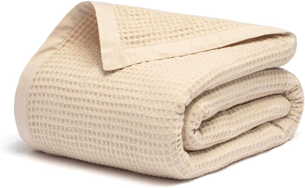 Salt Earth GOTS Certified 100% Organic Cotton Throw Blanket, 60" X 80" Waffle Blankets & Throws for Bed, Throw Blanket for Couch,Modern and Cozy Blanket, All Seasons, Comfy Soft Blanket (Parchment) Parchment Organic Cotton - Twin