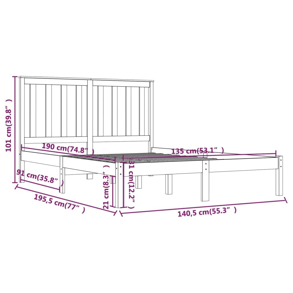 Lite sosnowe drewno klasyczna rustykalna brąz 135x190 cm | Rama łóżka lite drewno sosnowe 135x190 cm podwójna stabilna drewniana rama z wezgłowiem