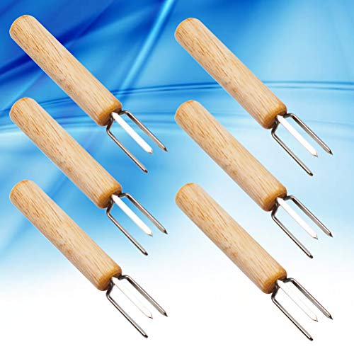 Espetos de churrasco DOITOOL para espetos de kebab de aço inoxidável para grelhar 6 garfos de madeir