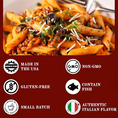 Image of Michael's of Brooklyn Puttanesca Sauce, 32 oz (Pack of 1) - Italian Pasta Sauce, Imported Tomatoes, Olive Oil, Olives, Capers, Anchovies, Fresh Garlic & Basil - Gluten Free, Non-GMO, No Added Sugar
