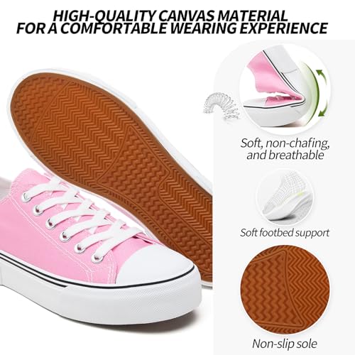Image of Adokoo Canvas Tennis Shoes for Women Low Top Casual White Black Sneakers for Women Lace Up Fashion Comfortable Walking Shoes