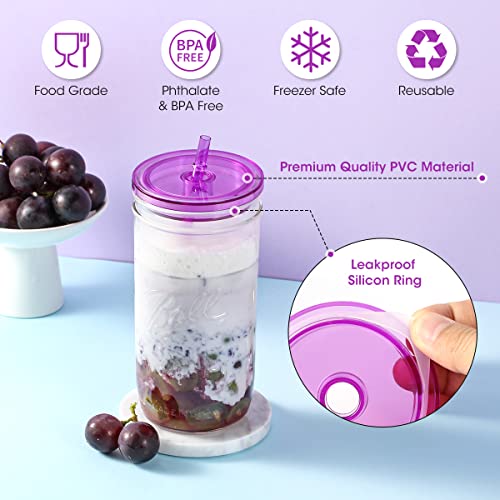 Aieve Mason Jar Lids With Straws, 6 Set Wide Mouth Mason Jar Lids With Straw Hole, Colored Mason Jar Drinking Lids, Reusable Mason Jar Straw Lids For Canning, Bpa-Free, Leak-Proof(Jar Not Included) #TOP1