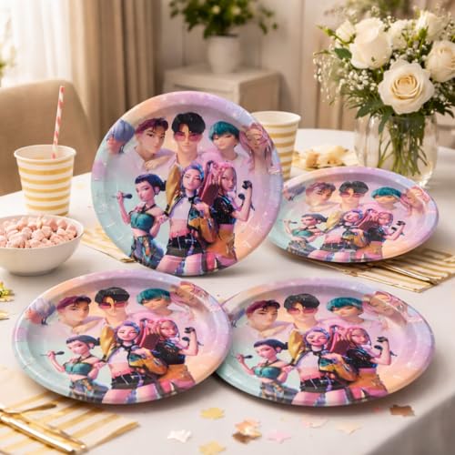 Image of Wanna Party Korean Pop Band Theme Paper Plates for Birthday Decoration Items for Girls | Pack of 8 Party Plates for Kids & Teens Celebration