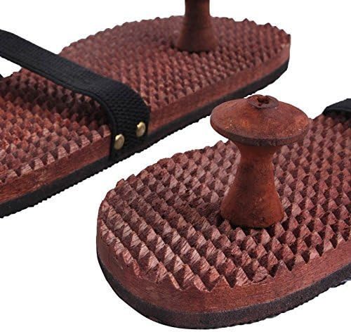10 Inch Wooden Accupressure Chappal Massager with Elastic Strip to Fit on Legs, Relieve Plantar Fasciitis, Heel, Foot Arch Pain & Stress