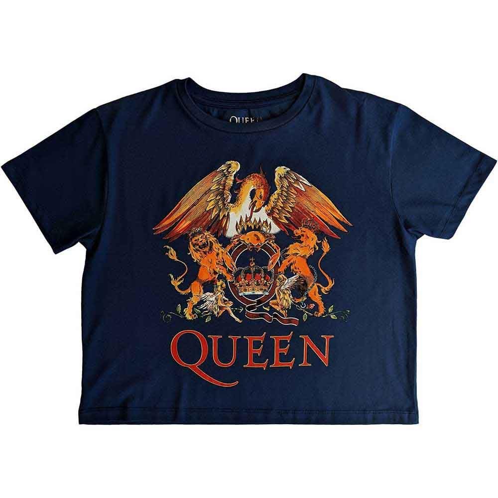 Queen Classic Crest Band Logo Crop Top - Ladies - Denim Blue - M