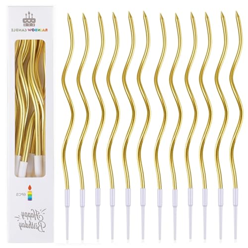 24 Pcs Gold Birthday Cake Candles, Long Twisty Spiral Candles for Cakes for Birthday Wedding Baby Party Decorations