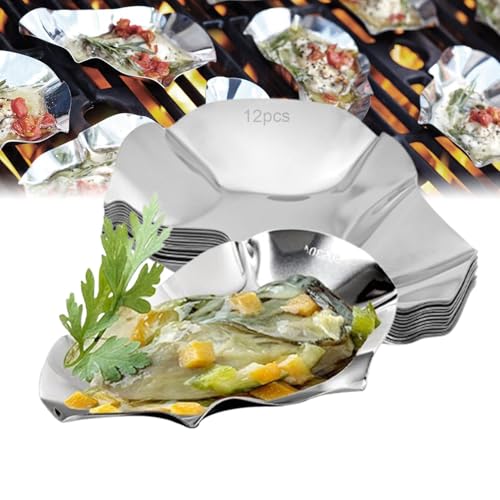 Stainless Steel Oyster Shells - Stackable Fish Grilling Tray | Set of 12 Premium Baking Dishes for Preparing Oysters, Clams, and More - Image 4