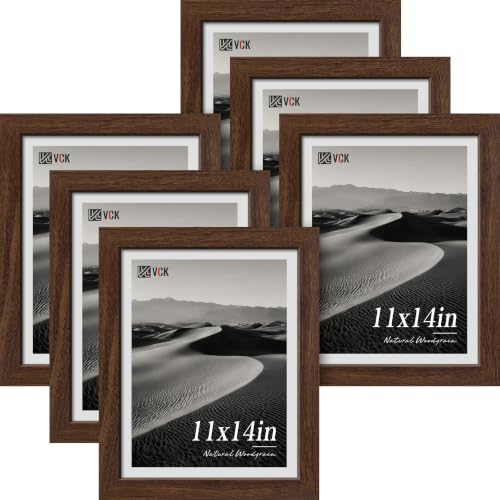Image of VCK 11x14 Picture Frames Brown - Wide Border Wood Multi Certificate 11 x 14 Frame, Family Photos, Office Prints, Studio /Gallery Artwork, Woodgrain Series, Wall Hanging, Set of 6