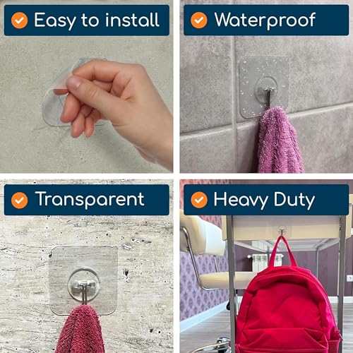 Image of Boniry Hooks for Wall Without Drilling, Self Adhesive Wall Hooks for Hanging Strong, Durable & Easy-to-Install Wall Hooks for Home & Office - No Tools Required (10 Pcs, Wall Hook)