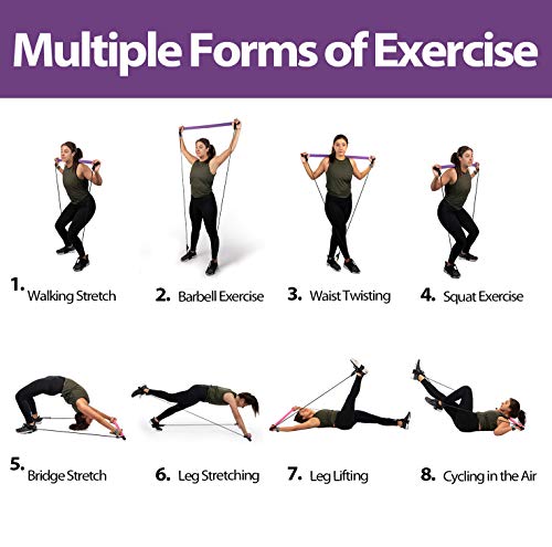 Pilates Bar Kit With Adjustable Resistance Bands Portable Home Gym Equipment x3 Full Body Workout Exercise Band For All Levels Yoga Strength Training on The Go for Women Men Premium Purple and Black