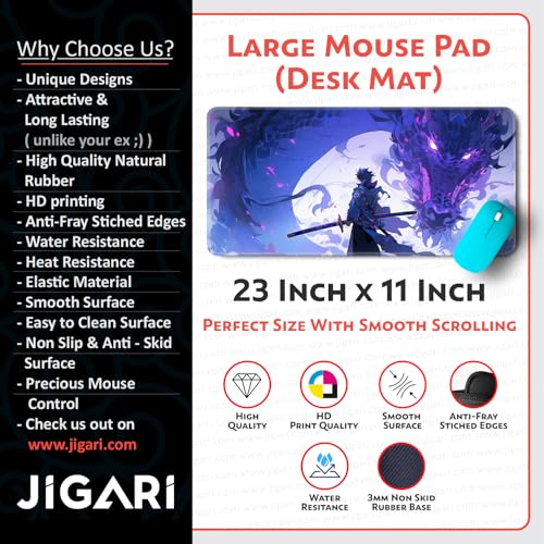 Image of Anime Theme Printed XL Extended Stich Edge Mousead | Smooth Surface Gaming Mousepad with Anti-Slip Rubber Base | 3mm Thick - 11 x 23 Inch (Dragon Warrier (P109))