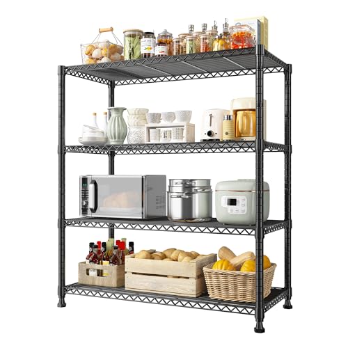 REIBII Wire Shelving Unit Storage Shelves Metal Shelves Heavy Duty Shelving Adjustable Garage Storage Wire Shelf Pantry Shelves for Bedroom Kitchen Rack 35.5\'\'W x 14\'\'D x 59\'\'H