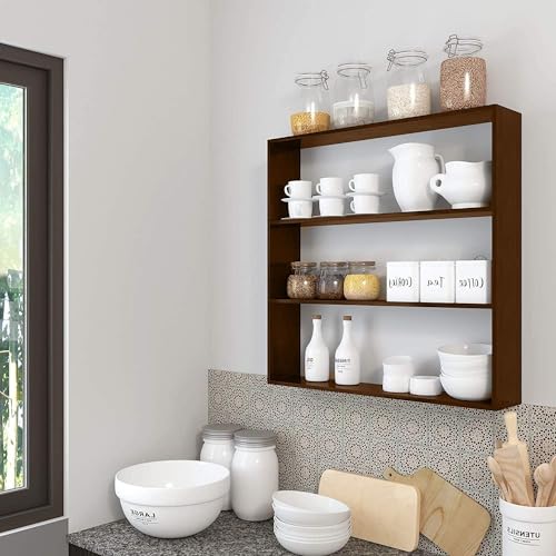 Image of Dime Store Wooden Kitchen Shelf Racks Wall Shelf Rack for Kitchen Storage Boxes Spice Jars Rack Wall Mounted (Standard, Brown)
