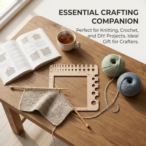 Nadelmaß für Stricknadeln Maschenprobe Zählrahmen aus Holz Präzises Strickzubehör zur Bestimmung der Garnstärke & Nadelstärke Ruler Holz Messgerät Handliches Werkzeug für Ihre Strickprojekte(15x15cm)