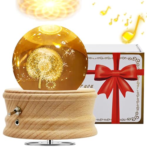 BUOTAU Spieluhr für Erwachsene 3D Kristallkugel Spieluhr 360 Leuchtende Drehbare Spieluhr mit Lichtprojektion und Holzsockel Geeignet für Kinder Ehefrauen Mütter Kreative Dekoration Geschenke