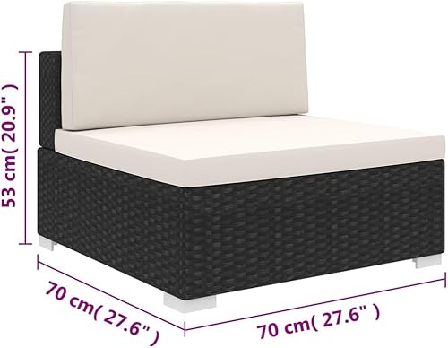 Miniatura 2 de Sectional Middle Seat with Cushions Poly Rattan Black Backyard Chairs Outdoor Chairs Sillas para Comedor Garden Chair for Courtyard Terrace Study