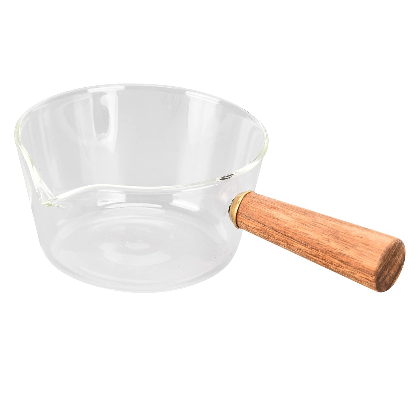 Ejoyous Pentola, lattiera in vetro con manico in legno, casseruola, casseruola, pastaiola con beccuccio a V, salsiera per latte, zuppa, pasta, uova, riso (400 ml)