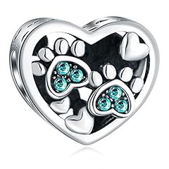 Blue Zircon Crystal Dog Paw Heart Charm