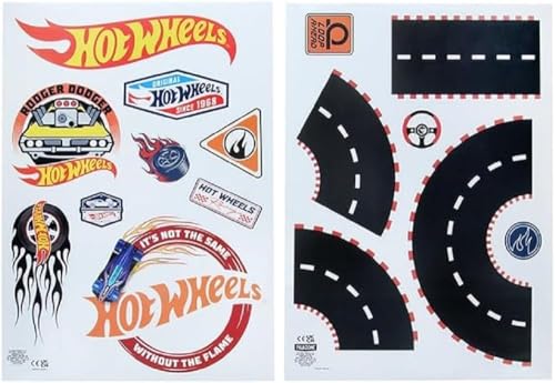 Hot Wheels Personalised Kids' Room Wall Decals - Officially Licensed Playroom Decorations, Includes Speedway Roads, Cars, Racing Flags, Letters, & Signs | Paladone