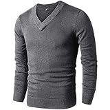 LTIFONE Sweaters for Men, Mens V Neck Sweater Slim Fit Comfortably, Knitted Long Sleeve Sweater, Men Casual Business Pullover Dress Sweater (Charcoal,M)
