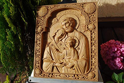 Holy Family Wood Carved Christian Nativity Decorative Plaque - Wall Hanging Panel - Art Work From Solid Wood - Personalised - All Sizes - Any Occasion Christian Gift Idea #TOP7