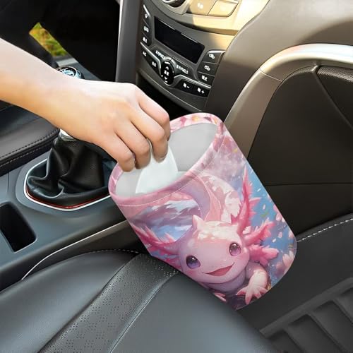 Image of Pink Axolotl Car Garbage Can Waste Basket for Cars Back Seat, Floor, or Hanging Headrest Accessories Interior Road Trip Essentials