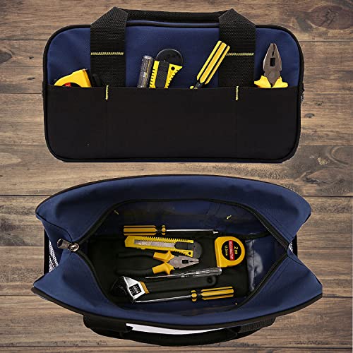 Fastech 14 Inch Small Tool Bag,Wide Mouth Tool Tote Bag,Waterproof Tool Organizer Bag,Electricians Repairman Tools Tote Bag Double Fabric Storage Bag (Blue) #TOP4