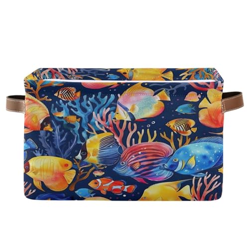 Vibrant Corals Fish Home - Caja de almacenamiento plegable, tela de almacenamiento rectangular, cajas de tela para almacenamiento