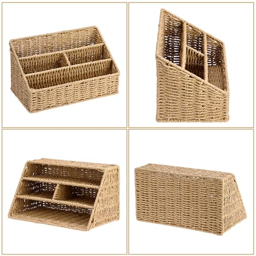 Organiseur de courrier en corde de papier BTSKY avec 4 compartiments marron - 6