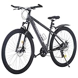 LSLIFE 24/26/27.5/29 Zoll Mountainbike 21 Geschwindigkeiten Fahrrad Leichtgewicht Aluminium Rahmen Fahrrad für Erwachsene Männer Frauen, Verriegelung Federgabel, Doppelscheibenbremse (29 Zoll Grau)