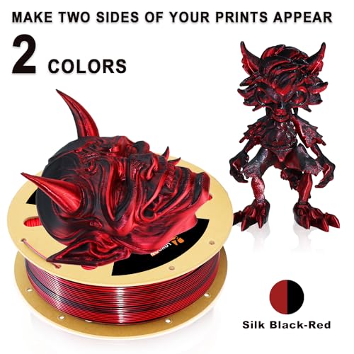 Image of LOVOON PLA 3D Printer Filament Silk Bundle 2KG, PLA Filament 1.75mm Shiny Dual Color Change by Angle, 3D Printing Filament Bundle of Silk Black /Red, 1KG X 2 Spools