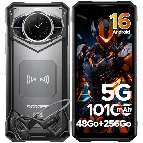 DOOGEE S200 Telephone Portable Incassable 5G Android 16, 48 Go RAM + 256 Go/2 to ROM Telephone Incassable,10100 mAh (33W), Smartphone avec des écouteurs 6,72 FHD+ 120Hz, 100 MP + 20 MP, Dual SIM/NFC
