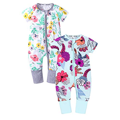 Kids Tales 2-Pack Baby Boys Girls Short Sleeve Pajama Cotton Sleeper 2-Way Zipper Romper Onesies