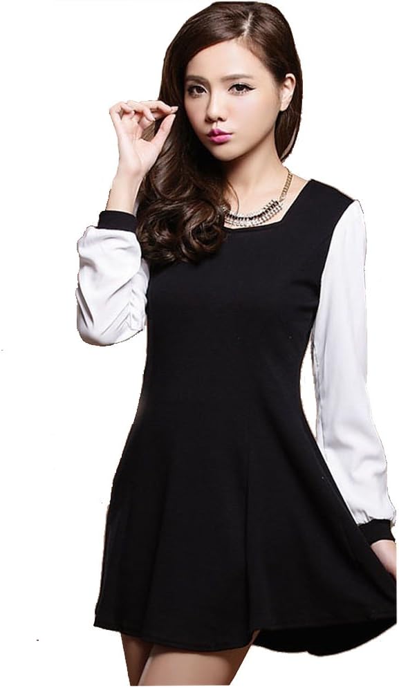 Women's Lovely White Square Collar Solid Knee-length Long Sleeve A-line Dress