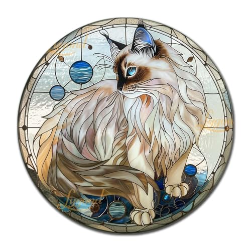 Lygond Decorative Tin Sign Serene Birman Cat for Home Living Rooms Birman Cat Lovers and Inspired Interiors Easy Install Aluminum Minimalist Wall Art for Restaurant 12×12 Inches