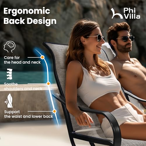 Image of PHI VILLA Swivel Patio Dining Chairs Set of 4, Padded Textilene Mesh, Brown | High back ergonomic backrest with padded seat. All-weather black E-coated metal frame for patio, outdoor, deck, lawn, garden