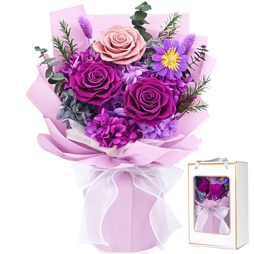 Waipfaru Preserved Flowers, Purple Fresh Bouquet with Gift Box, Flowers for Delivery Prime, Forever...