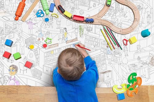 Image of SEARCH & FIND EXPEDITION activity mat, FAIRY LAND ADVENTURES activity mat, ANIMAL KINGDOM activity mat and GIANT AT THE MALL COLOURING POSTER | Combo of 3 activity mats with pen and 1 colouring poster