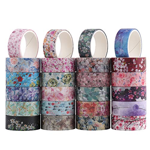 AVECMOI 24 Rollos Florales Cintas Washi, Vintage Decorativa Papel Washi Tapes para álbumes de Recortes, Diario Basura, Collage, Sobre, Envoltura de Regalo, Jarrón, Calendario Cover