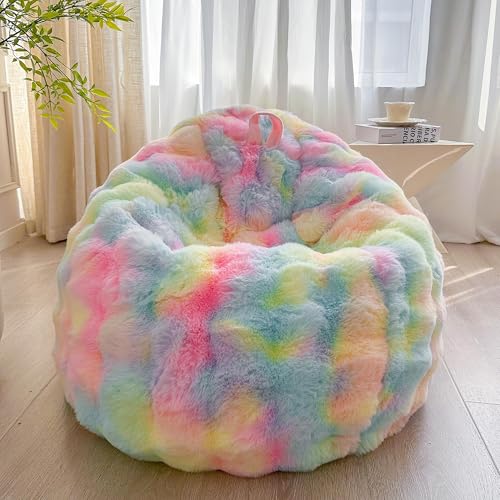 LIFEREVO Kids Fluffy Faux Rabbit Fur Bean Bag Cover (No Filler), Soft Fuzzy Stuffed Animal Storage...