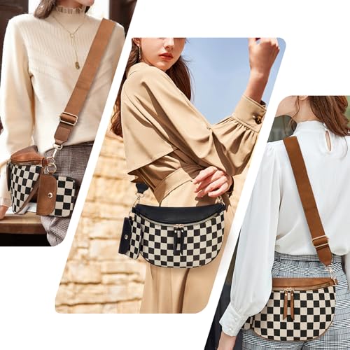 Image of Checkered Crossbody Bag, Bum Bags for Women Crossbody,Spacious Sling Bag Purse Fanny Packs with Shoulder Strap