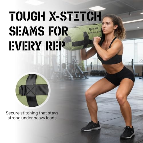 Yes4All Sandsack 20/30/50/80 kg – Gewichtssack fürs Fitnessstudio – Powerbag für Core-Training, Laufen, Workout & Powerlifting – Ungefüllt geliefert